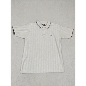 Vintage‎ Chaps Ralph Lauren Shirt Mens Large Gray Polo Cotton Striped 90s